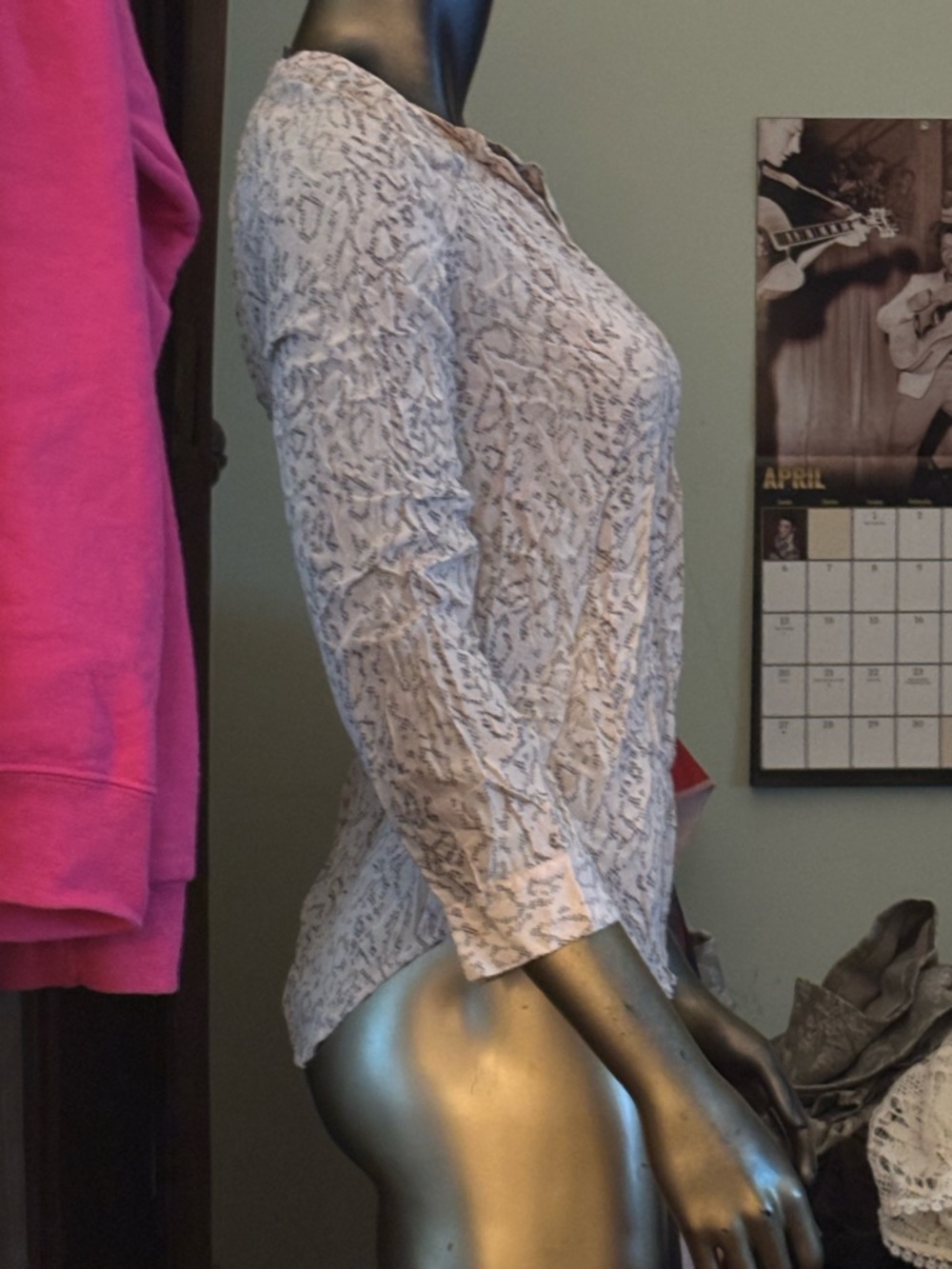 Joie Pale Pink Printed Split-Neck Blouse - Picture 3 of 3